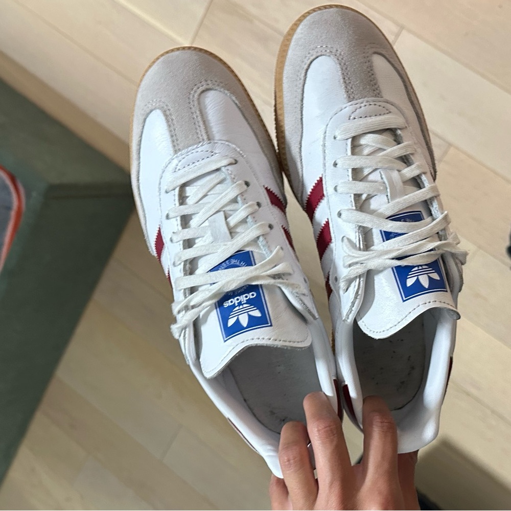 Adidas Men's White and Red Striped Samba Sneakers